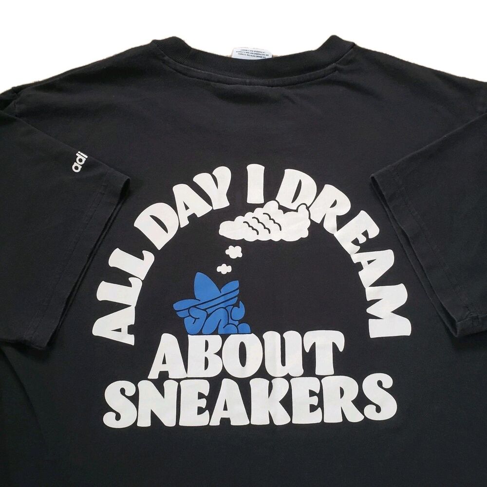 Adidas All Day I Dream About Sneakers Size Small Faded Black Double Side T-Shirt
